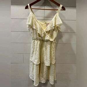 Gal Meets Glam Light Yellow Helena V- neck Eyelet Dress-4 Petite